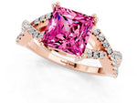 Princess Cut Pink Sapphire Solitaire Ring in Rose gold with Interwoven Pavé Band and Prong Setting_1