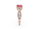 Princess Cut Pink Sapphire Solitaire Ring in Rose gold with Interwoven Pavé Band and Prong Setting_2