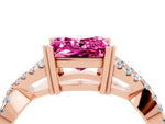 Princess Cut Pink Sapphire Solitaire Ring in Rose gold with Interwoven Pavé Band and Prong Setting_4