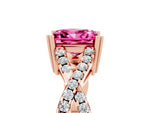 Princess Cut Pink Sapphire Solitaire Ring in Rose gold with Interwoven Pavé Band and Prong Setting_5