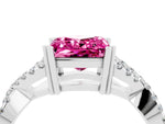 Princess Cut Pink Sapphire Solitaire Ring in Silver with Interwoven Pavé Band and Prong Setting_10