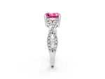 Princess Cut Pink Sapphire Solitaire Ring in White gold with Interwoven Pavé Band and Prong Setting_2