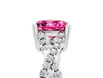 Princess Cut Pink Sapphire Solitaire Ring in White gold with Interwoven Pavé Band and Prong Setting_5