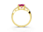 Princess Cut Pink Sapphire Solitaire Ring in Yellow gold with Interwoven Pavé Band and Prong Setting_3
