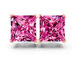 Princess Cut Pink Sapphire Stud Earrings in Rose gold with Basket Setting