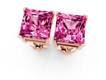 Princess Cut Pink Sapphire Stud Earrings in Rose gold with Basket Setting_1