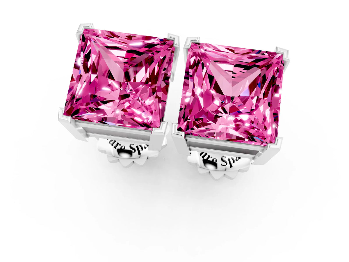 Princess Cut Pink Sapphire Stud Earrings in White gold with Basket Setting_1