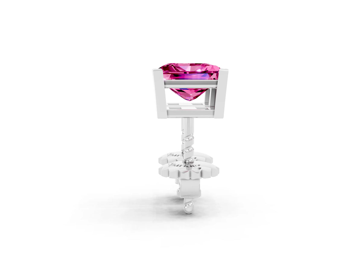 Princess Cut Pink Sapphire Stud Earrings in White gold with Basket Setting_2