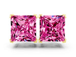 Princess Cut Pink Sapphire Stud Earrings in Yellow gold with Basket Setting