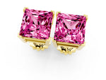 Princess Cut Pink Sapphire Stud Earrings in Yellow gold with Basket Setting_1