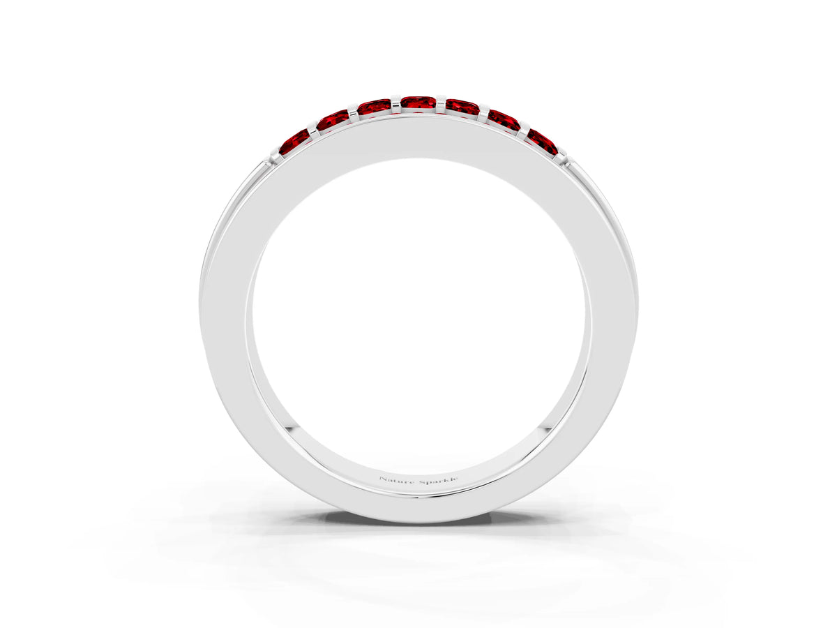 Princess Cut Ruby Bar-Set Pavé Band in Platinum with Grooved Edge Detailing_3