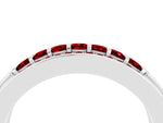 Princess Cut Ruby Bar-Set Pavé Band in Platinum with Grooved Edge Detailing_4
