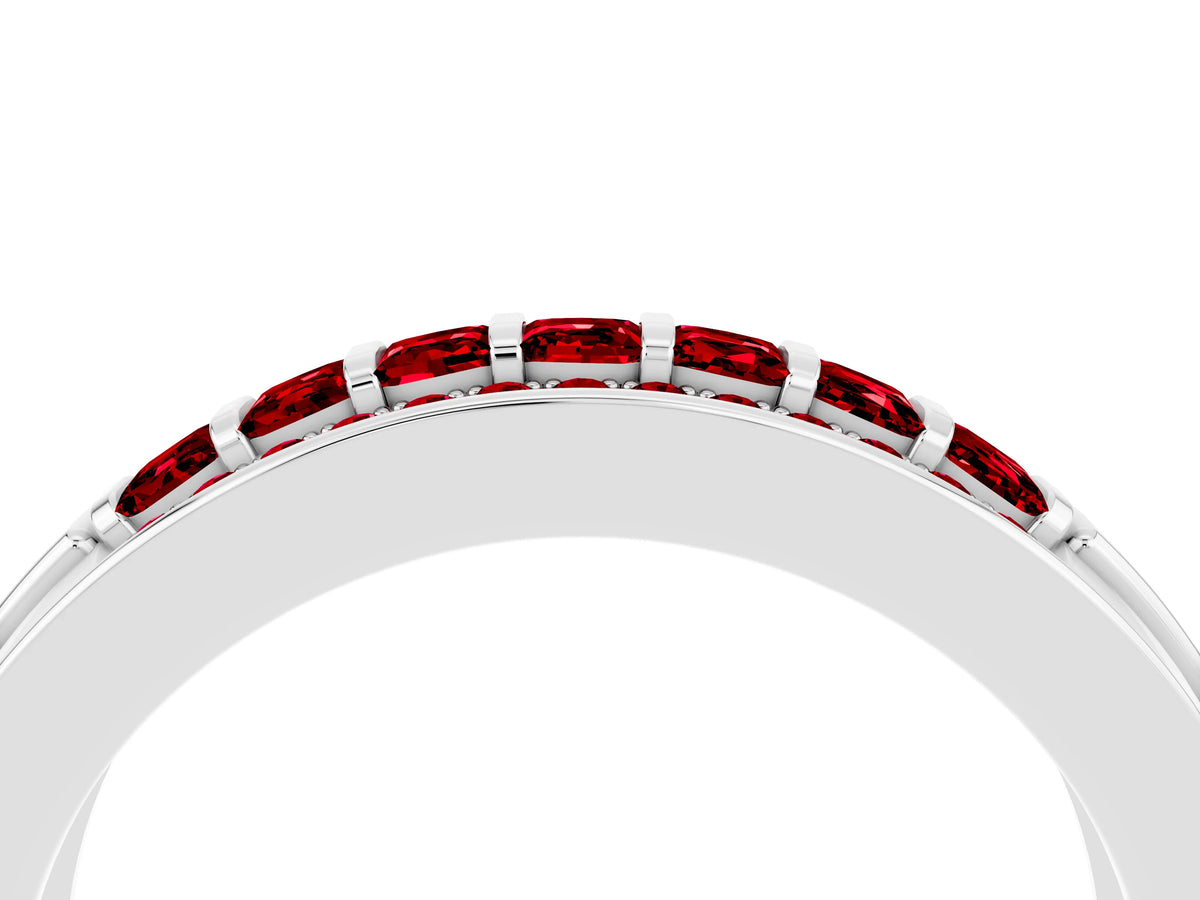 Princess Cut Ruby Bar-Set Pavé Band in Platinum with Grooved Edge Detailing_4