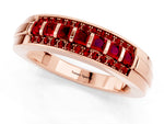 Princess Cut Ruby Bar-Set Pavé Band in Rose gold with Grooved Edge Detailing_1