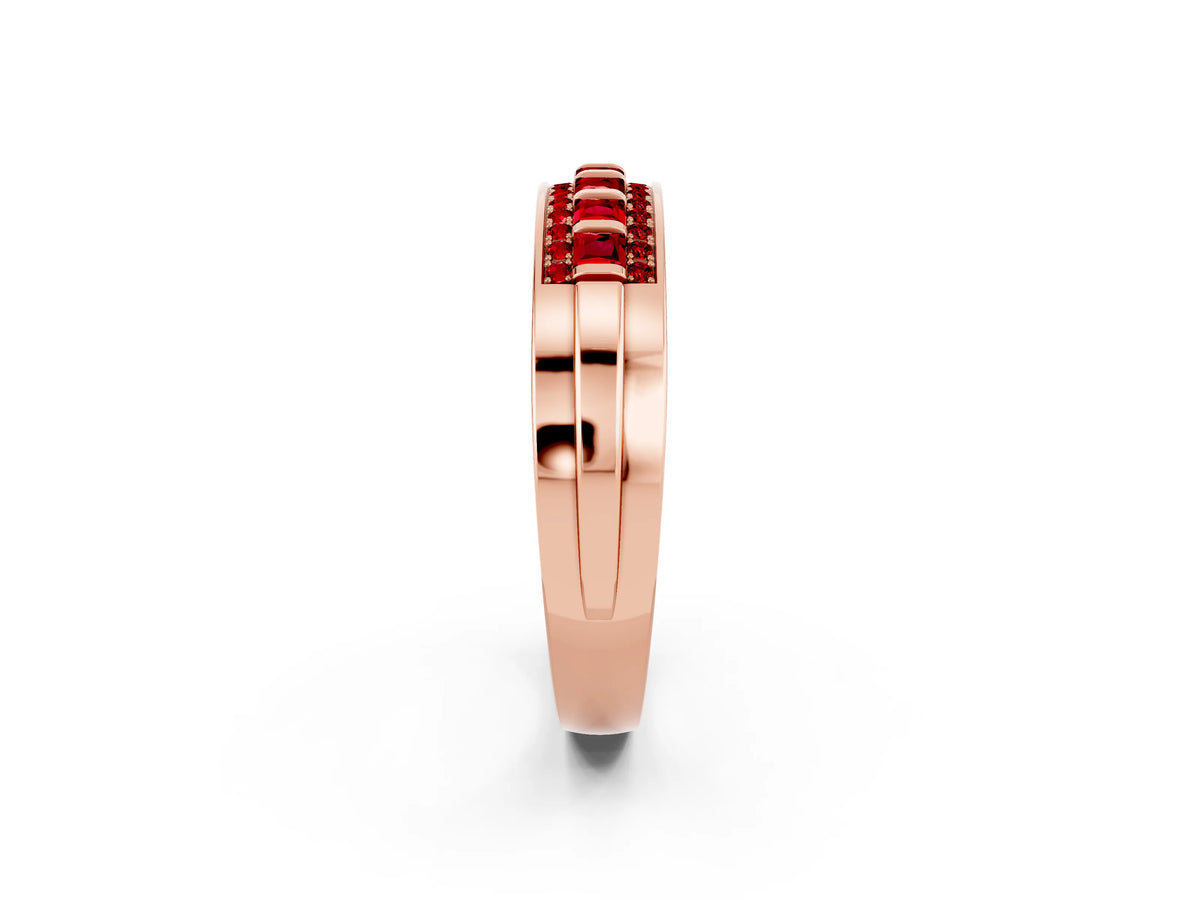Princess Cut Ruby Bar-Set Pavé Band in Rose gold with Grooved Edge Detailing_2