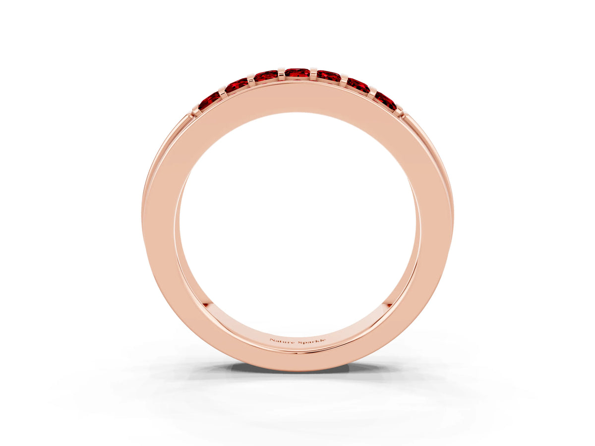 Princess Cut Ruby Bar-Set Pavé Band in Rose gold with Grooved Edge Detailing_3