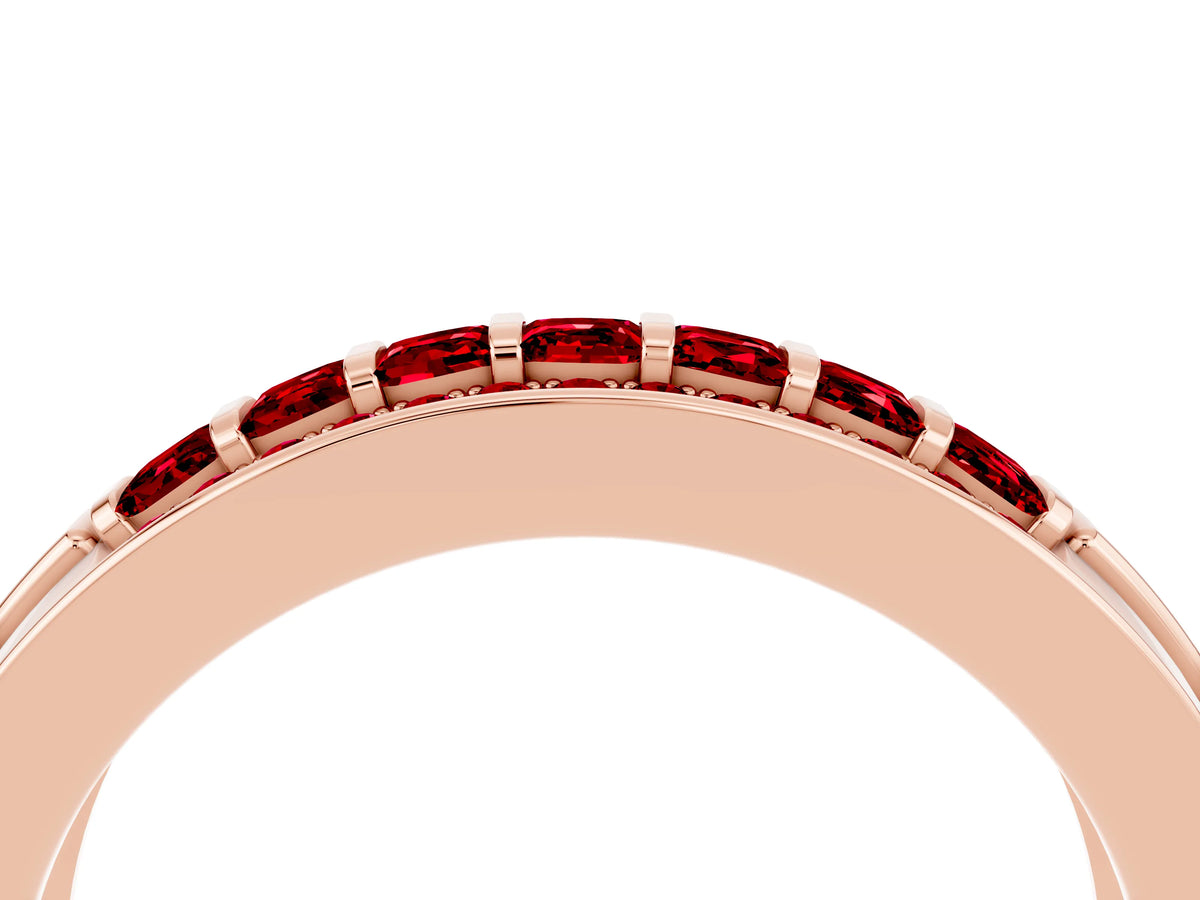 Princess Cut Ruby Bar-Set Pavé Band in Rose gold with Grooved Edge Detailing_4