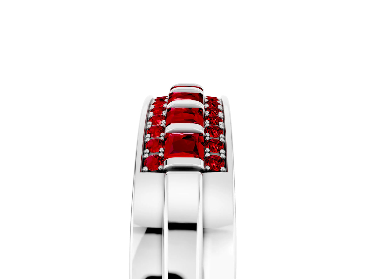 Princess Cut Ruby Bar-Set Pavé Band in Silver with Grooved Edge Detailing_5
