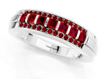 Princess Cut Ruby Bar-Set Pavé Band in White gold with Grooved Edge Detailing_1