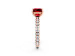 Princess Cut Ruby Pavé Solitaire Ring in Rose gold with Round Pavé Band and Prong Setting_2