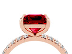 Princess Cut Ruby Pavé Solitaire Ring in Rose gold with Round Pavé Band and Prong Setting_4