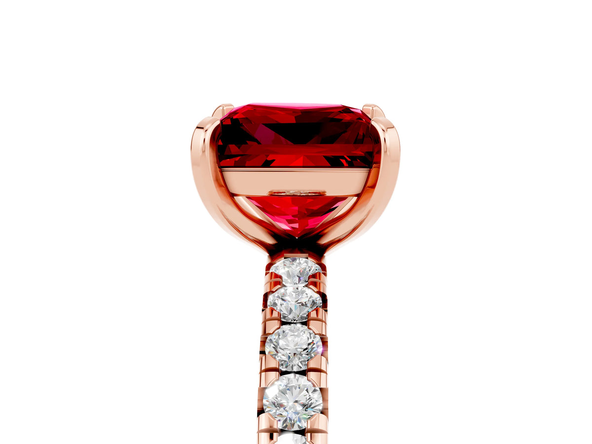 Princess Cut Ruby Pavé Solitaire Ring in Rose gold with Round Pavé Band and Prong Setting_5