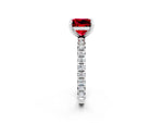 Princess Cut Ruby Pavé Solitaire Ring in Silver with Round Pavé Band and Prong Setting_2