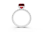 Princess Cut Ruby Pavé Solitaire Ring in Silver with Round Pavé Band and Prong Setting_3