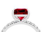 Princess Cut Ruby Pavé Solitaire Ring in Silver with Round Pavé Band and Prong Setting_4