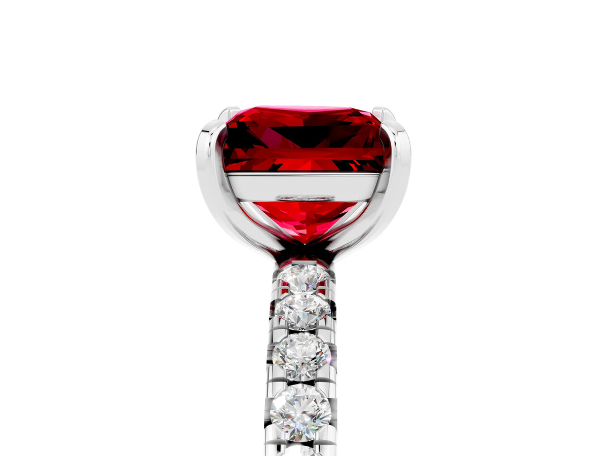 Princess Cut Ruby Pavé Solitaire Ring in White gold with Round Pavé Band and Prong Setting_5