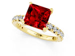Princess Cut Ruby Pavé Solitaire Ring in Yellow gold with Round Pavé Band and Prong Setting_1