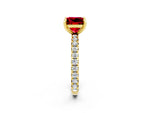 Princess Cut Ruby Pavé Solitaire Ring in Yellow gold with Round Pavé Band and Prong Setting_2