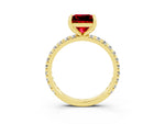 Princess Cut Ruby Pavé Solitaire Ring in Yellow gold with Round Pavé Band and Prong Setting_3