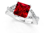 Princess Cut Ruby Solitaire Ring in Platinum with Interwoven Pavé Band and Prong Setting_7