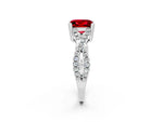 Princess Cut Ruby Solitaire Ring in Platinum with Interwoven Pavé Band and Prong Setting_8