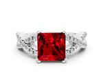 Princess Cut Ruby Solitaire Ring in Silver with Interwoven Pavé Band and Prong Setting_6