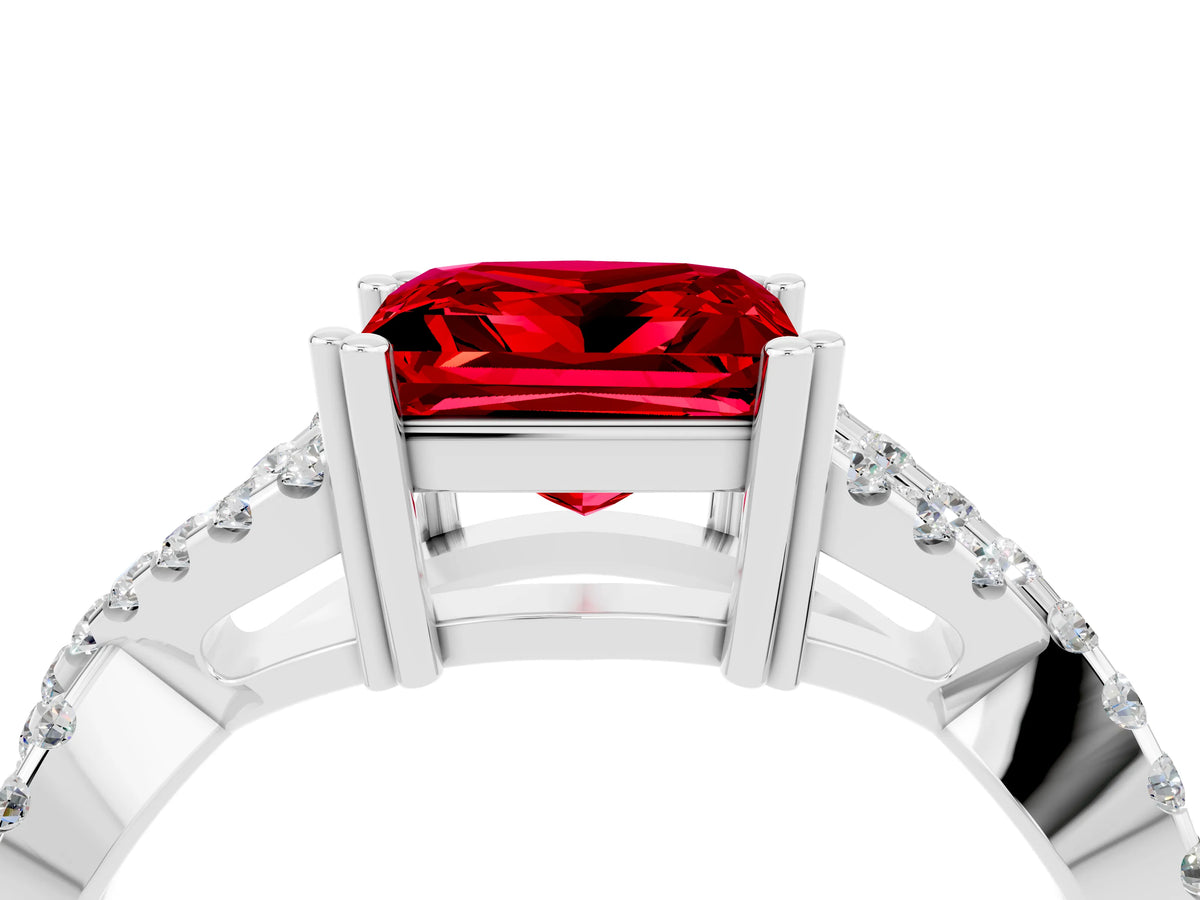 Princess Cut Ruby Solitaire Ring in White gold with Interwoven Pavé Band and Prong Setting_4