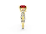Princess Cut Ruby Solitaire Ring in Yellow gold with Interwoven Pavé Band and Prong Setting_2