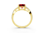 Princess Cut Ruby Solitaire Ring in Yellow gold with Interwoven Pavé Band and Prong Setting_3