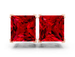 Princess Cut Ruby Stud Earrings in Rose gold with Basket Setting