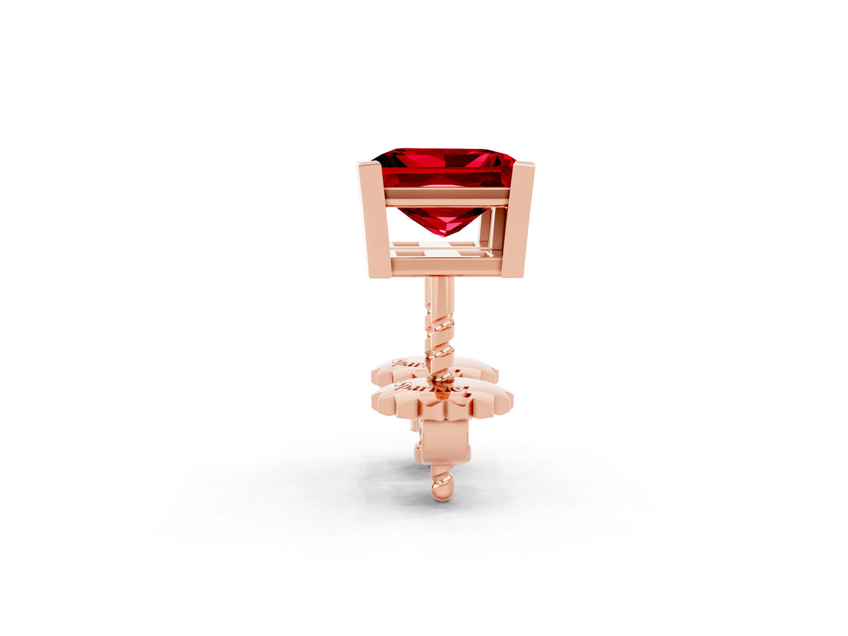 Princess Cut Ruby Stud Earrings in Rose gold with Basket Setting_2