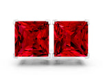 Princess Cut Ruby Stud Earrings in White gold with Basket Setting