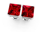 Princess Cut Ruby Stud Earrings in White gold with Basket Setting_1