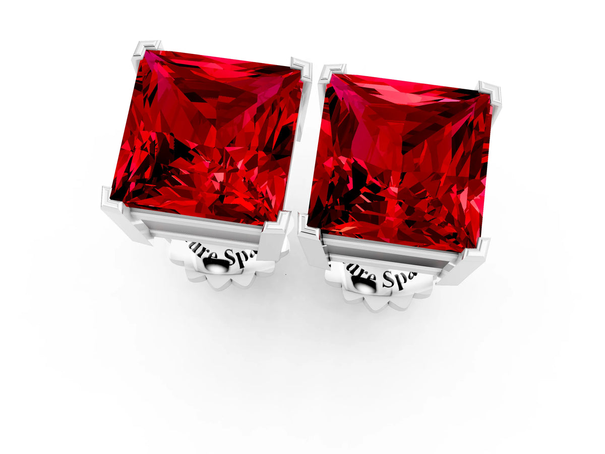 Princess Cut Ruby Stud Earrings in White gold with Basket Setting_1