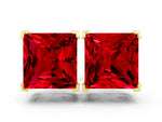 Princess Cut Ruby Stud Earrings in Yellow gold with Basket Setting