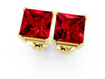 Princess Cut Ruby Stud Earrings in Yellow gold with Basket Setting_1