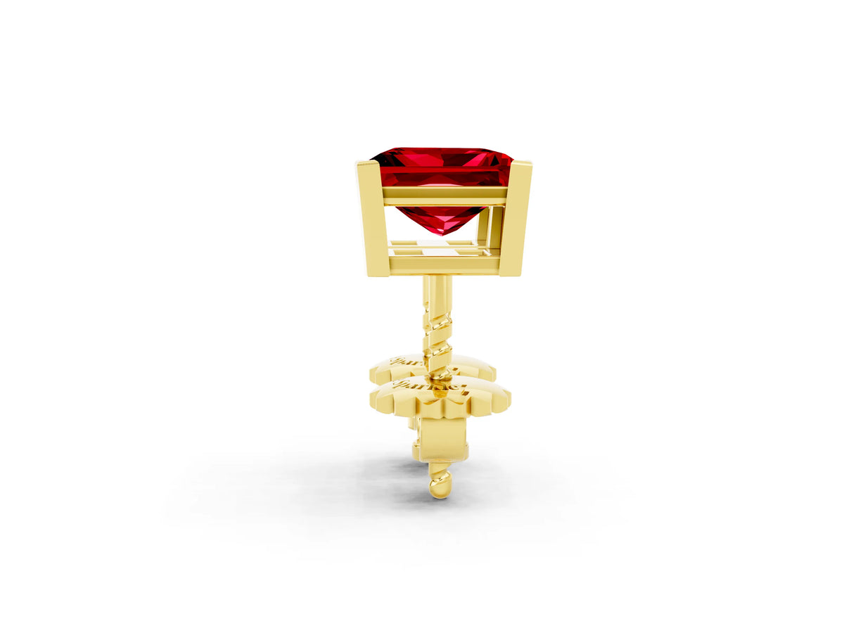 Princess Cut Ruby Stud Earrings in Yellow gold with Basket Setting_2