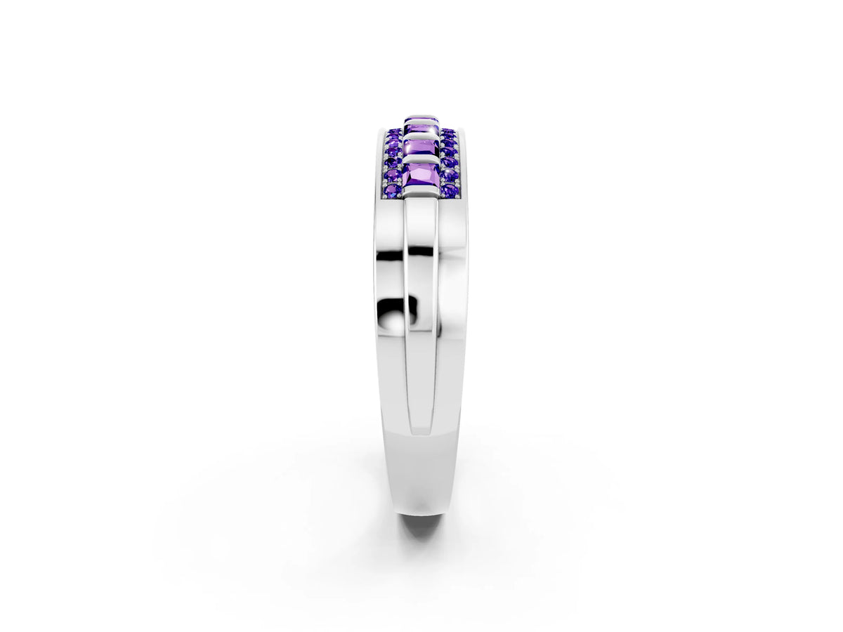 Princess Cut Tanzanite Bar-Set Pavé Band in Platinum with Grooved Edge Detailing_2
