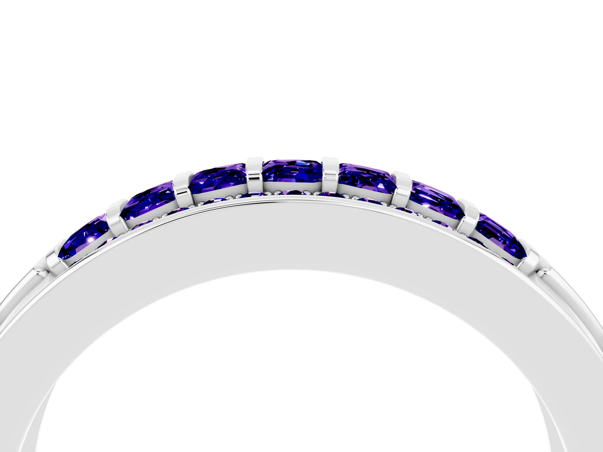 Princess Cut Tanzanite Bar-Set Pavé Band in Silver with Grooved Edge Detailing_4