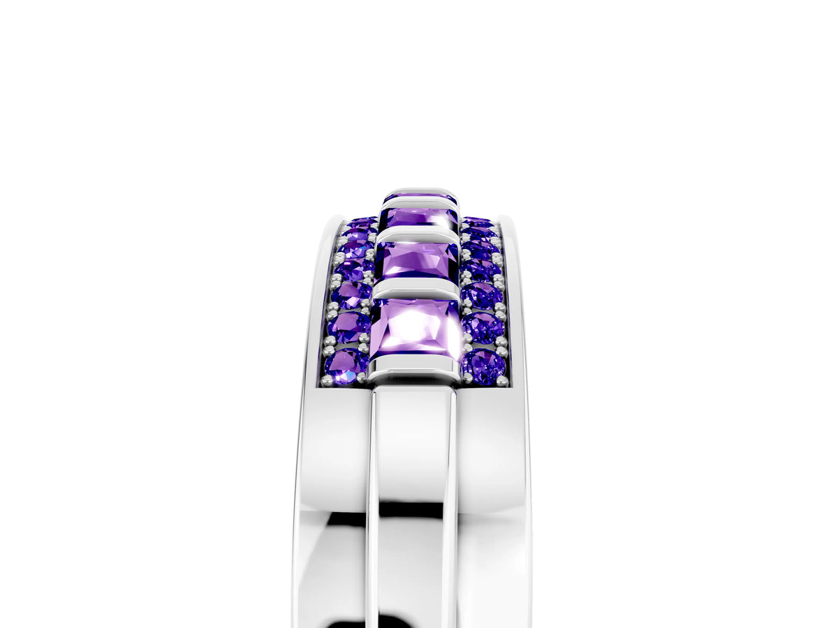 Princess Cut Tanzanite Bar-Set Pavé Band in Silver with Grooved Edge Detailing_5